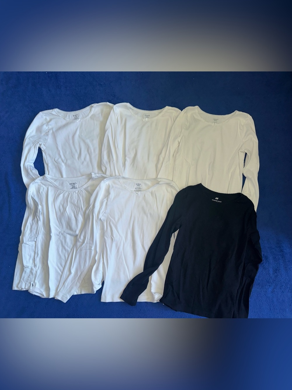Carter's and H&M Girls' Long Sleeve Basic Shirts Size 6/6x White Black Lot of 6